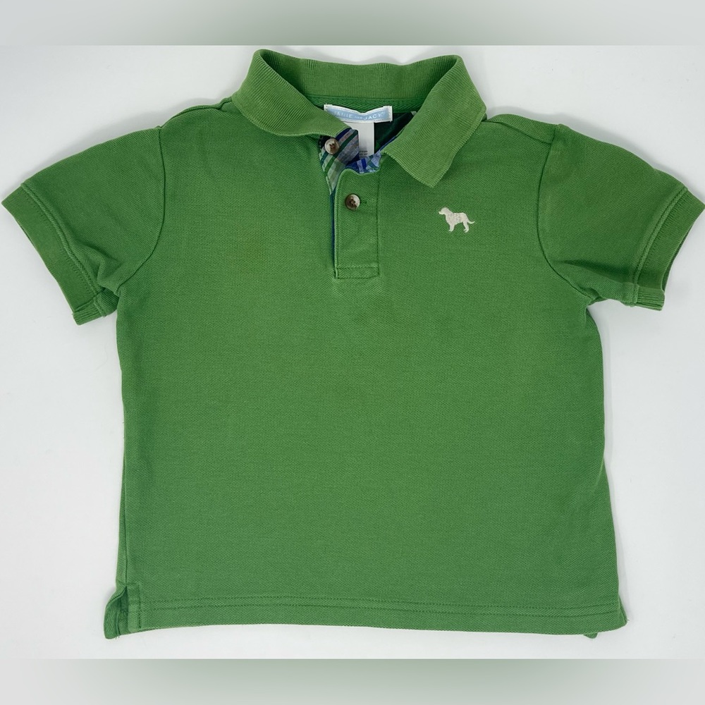 JANIE AND JACK: Bright Green Short Sleeve Polo Shirt with Dog Logo, Size 3